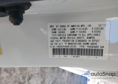 2013 Honda Accord Sdn Ex-L z USA, uszkodzony, nr VIN 1HGCR2F8XDA129182